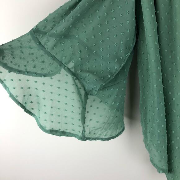 NEW Kori green dot chiffon off the shoulder cottagecore boho prairie top medium - Picture 7 of 7